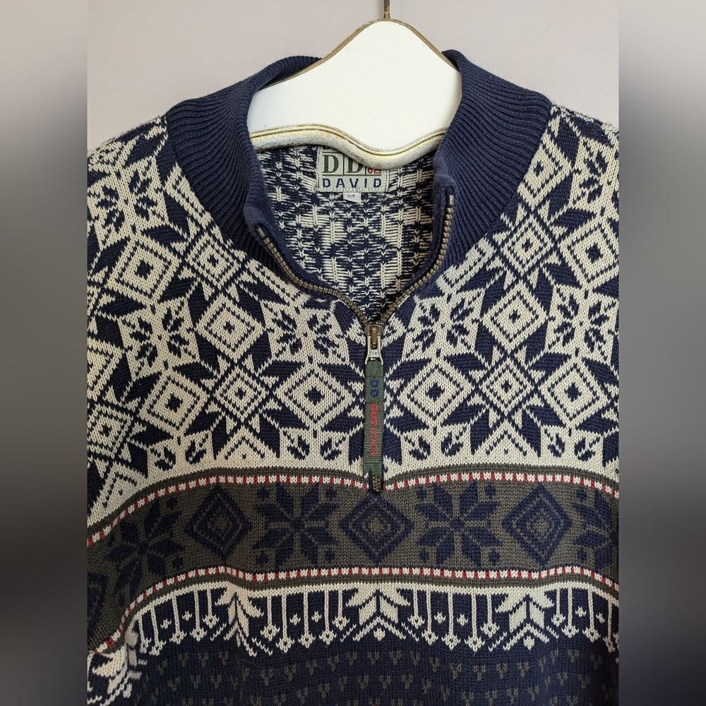 Vintage Daniel David Fair Isle Sweater – Zip Mock Neck – Size Small - Picture 4 of 10